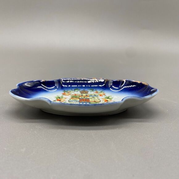 Flow Blue Canada Butter Pat Dish Antique Dominion Crest Porcelain Pre-1921 - Picture 2 of 8